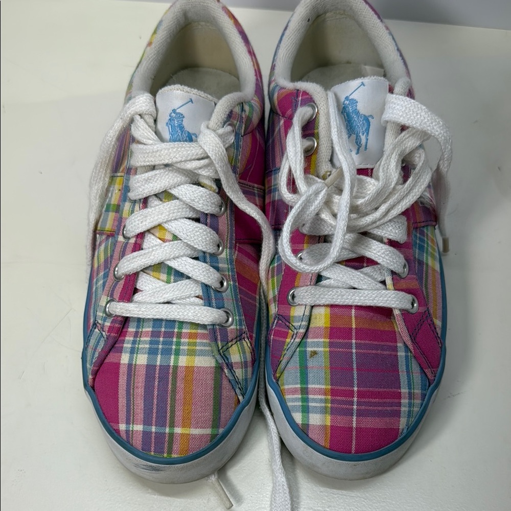 Polo Ralph Lauren Pink, Blue & White Plaid Sneakers